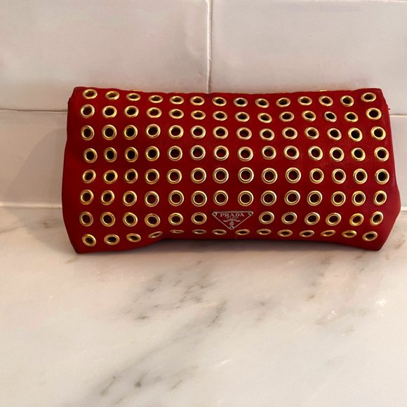 Prada Nappa Grommet Clutch Bag in Red - Picture 1 of 5
